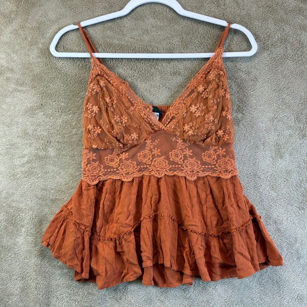VTG 90s Lace Tiered Ruffle Camisole Top 6 Smocked‎ Boho Fairy Festival Coquette